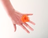 Neon orange Flower ring Organza & Swarovski Summer jewelry OOAK by Jye, Hand-made in France - Joliejye