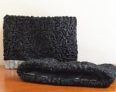 Vintage Persian Lamb Coat Cuffs, Beautiful Curly Black Lamb Fur - c. 1950s-60s - Free Shipping in US