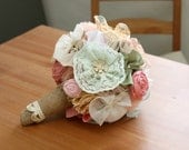 Custom Bridal Bouquet- Shabby Chic- beautiful assorted handmade fabric flowers with rustic burlap