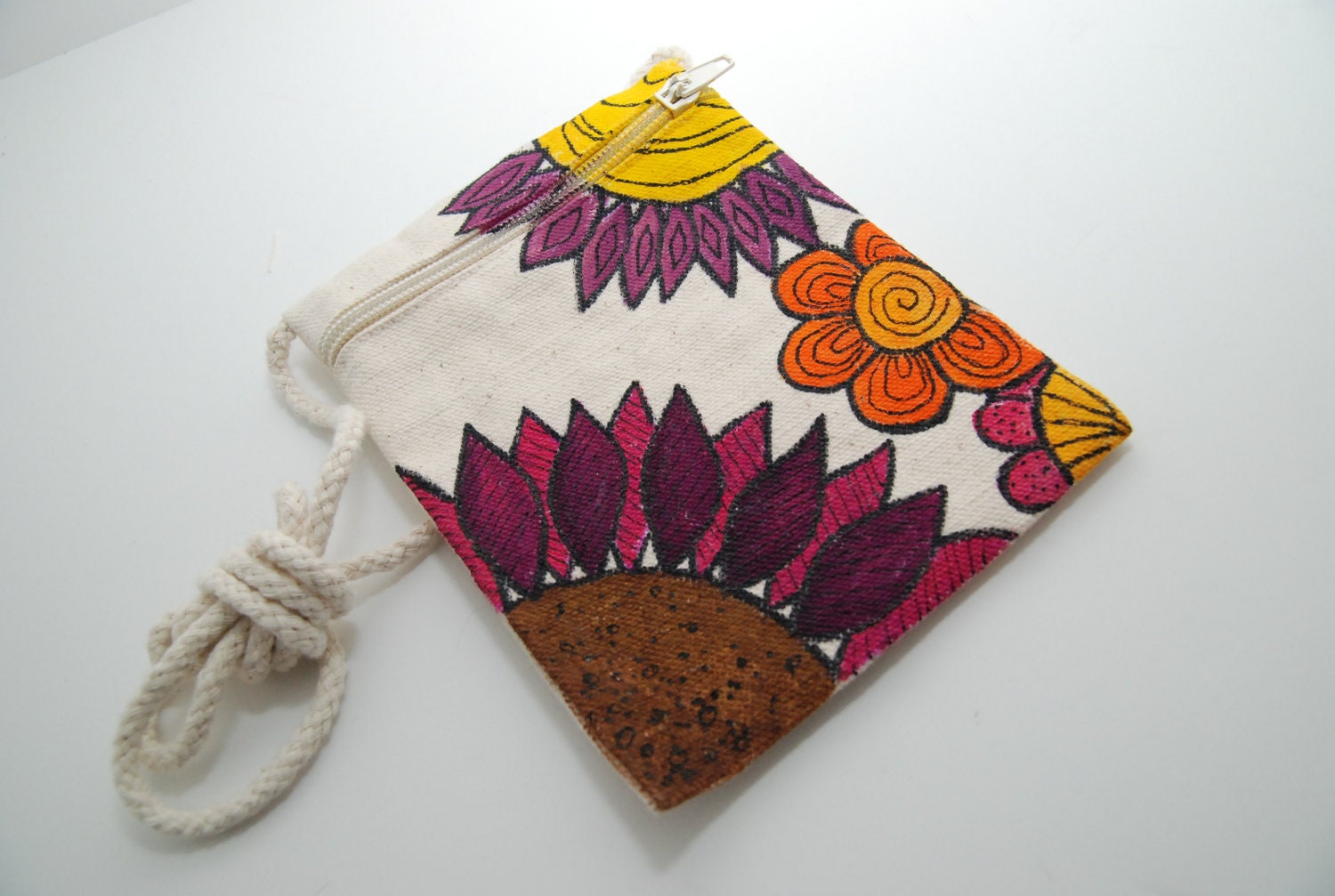 Bright Flower Handpainted  Canvas Purse