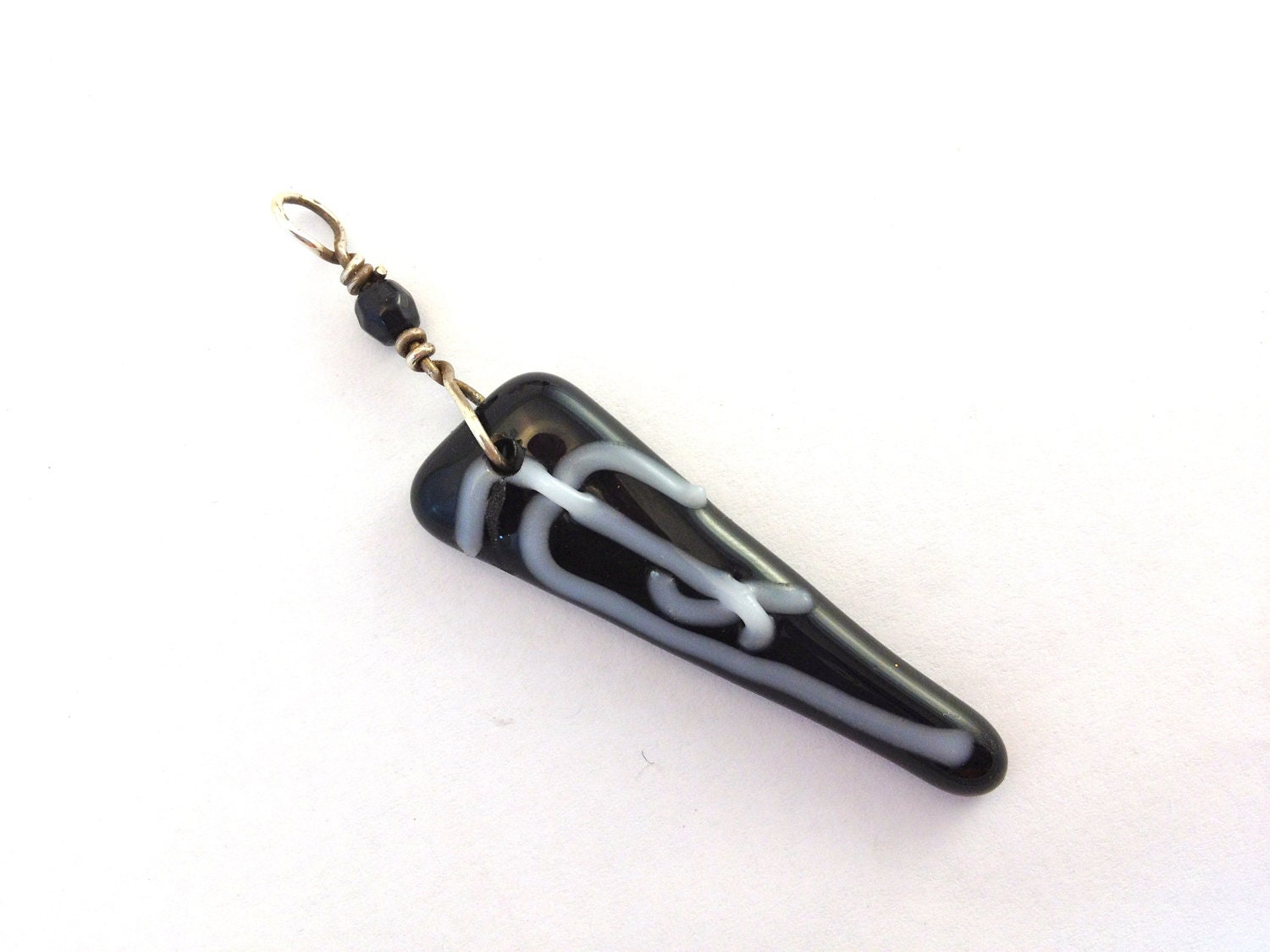 Fused Glass Black and White Necklace Pendant 480