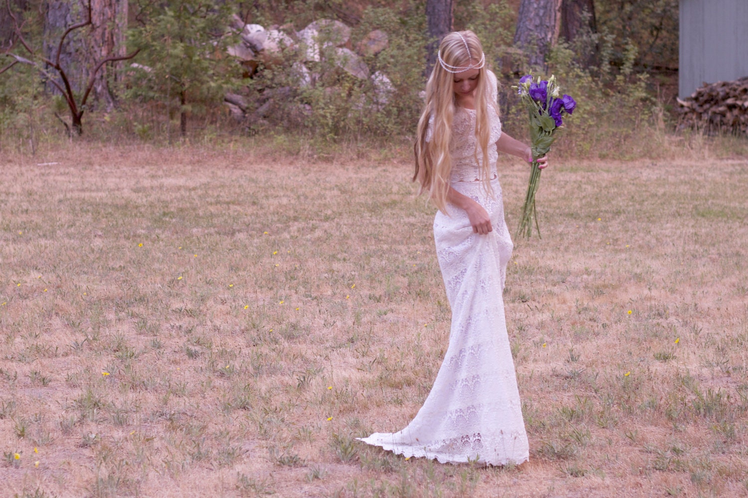 Bohemian Wedding Dresses Maxi Crochet Lace White - "Jude"