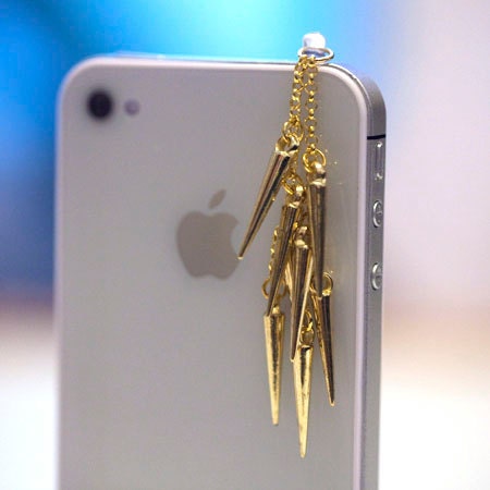 Elegant GOLD SPIKES Iphone Earphone Plug/Dust Plug - Cellphone Headphone Handmade Decorations