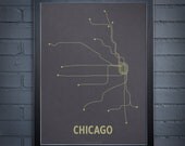 Chicago Lineposter Screen Print - Steel Gray/Yellow