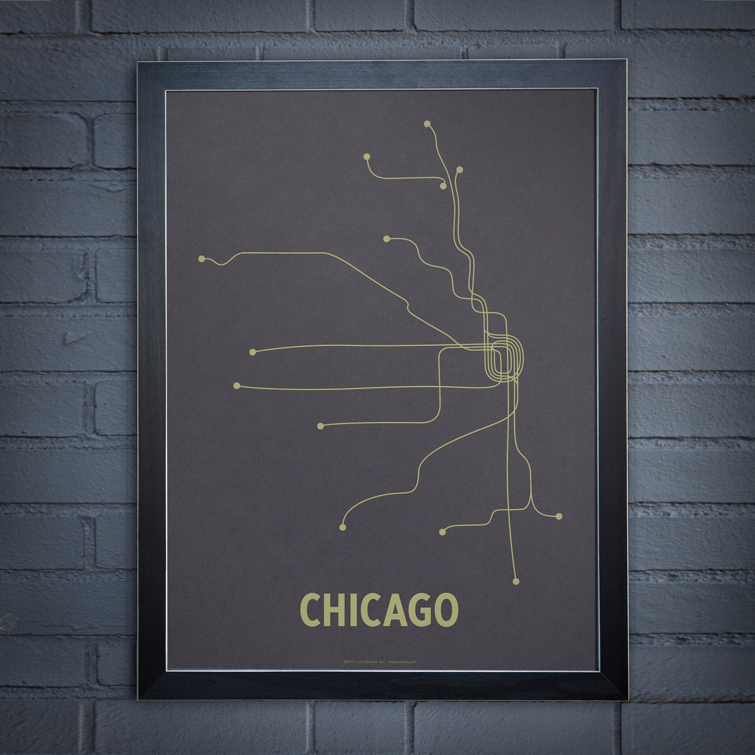 Chicago Lineposter Screen Print - Steel Gray/Yellow