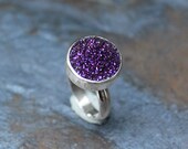 Sparkling purple druzy sterling ring