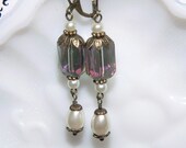Downton Abbey Style Jewelry Vintage Emerald Cut Crystal Earrings- Ivory