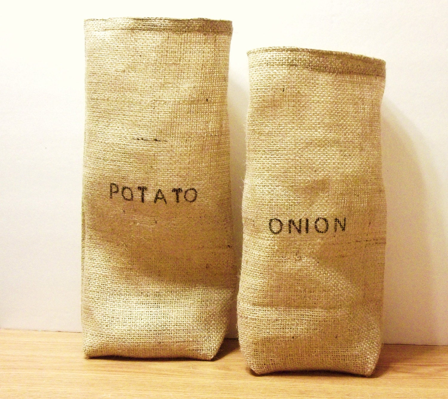 2 Jute Bags- Potato and Onion bags-  Burlap bags- Storage- Home Decor- Tan Burlap Bags