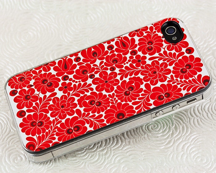Floral iPhoneCase, Crimson Red and White Vintage Asian Flowers - DecorativeDesignWKS