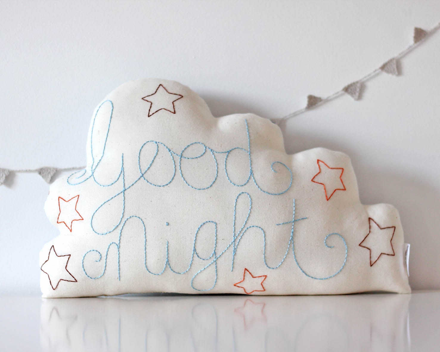 Cloud Cushion Hand Embroidered with Goodnight Medium