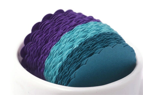 Cupcake topper . DIY wedding . scalloped circle punch die cut . 2 inch scrapbook embellishment . teal . purple . 42pc . crafts