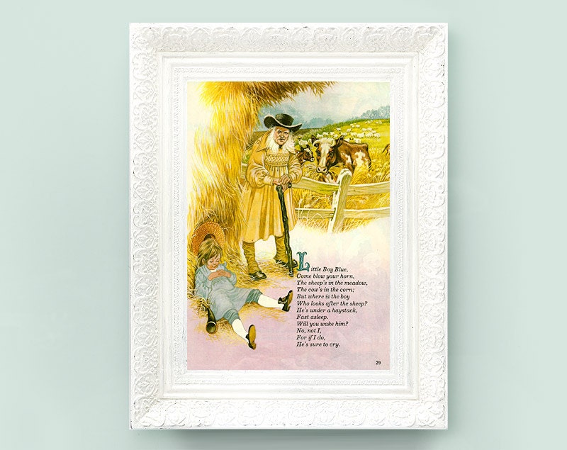 Vintage Nursery Rhyme Fairytale Poem Print for Babys Bedroom. Little Boy Blue 8x10 Vintage Nursery Print Eric Kincaid