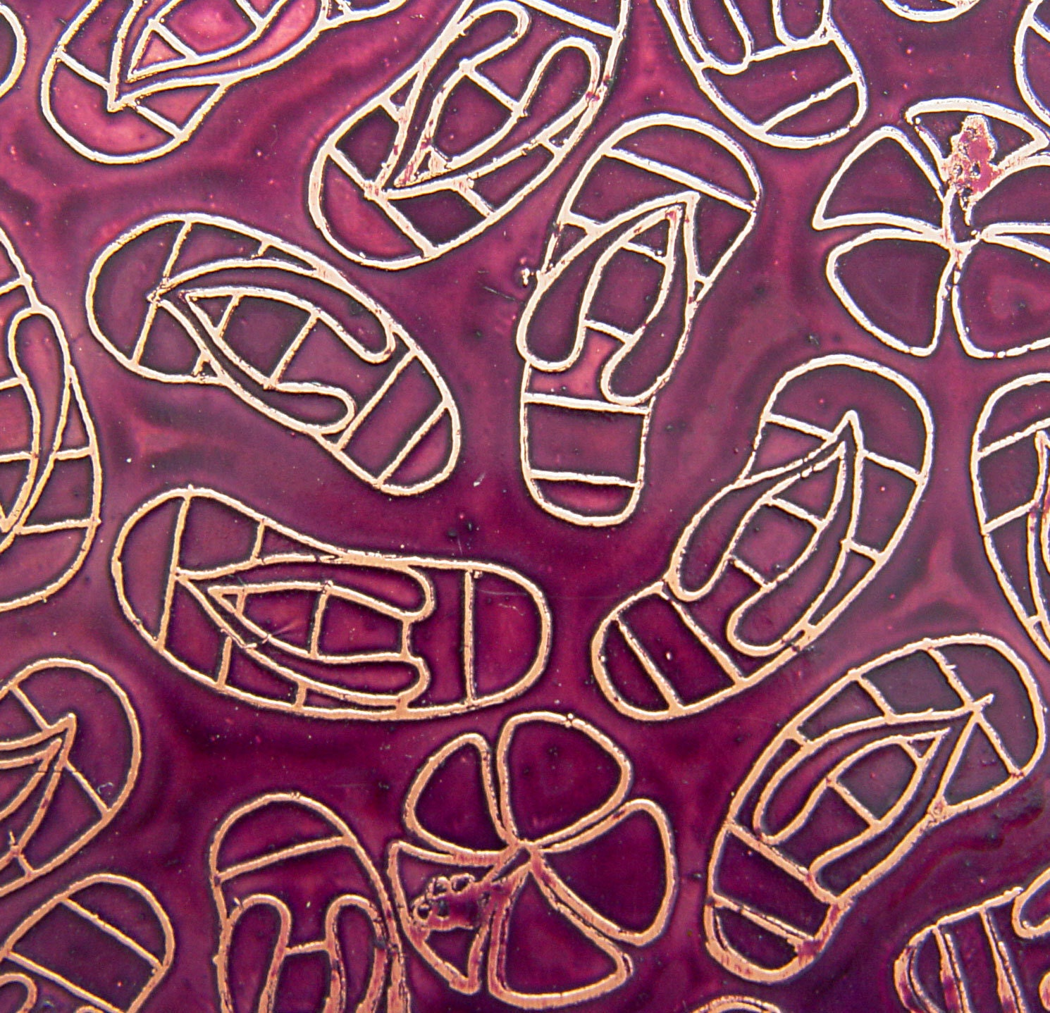Etched Copper Sheet, Summer Fun Flip Flops, Deep Berry, 4x2.75 inches, 24g