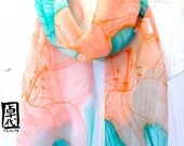 Hand Painted Silk Scarf. Handmade Silk Scarf. Spring Lily Flowers Scarf. Silk Scarves Takuyo. Silk Chiffon.11x58 in. Made to Order.