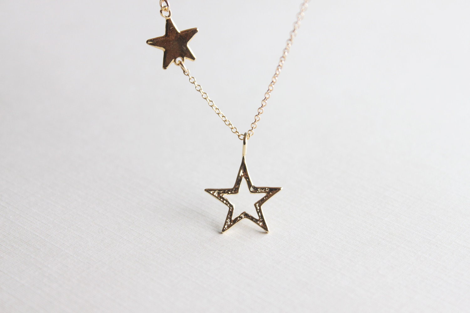 Super Star Necklace - double gold super stars on 14k gold filled chain, friendship necklace, mother and daughter necklace