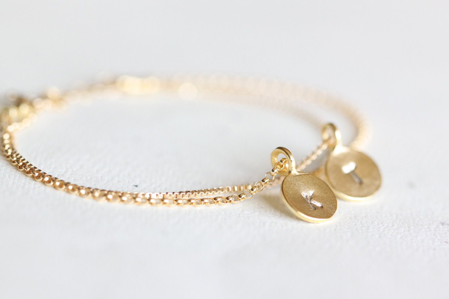 Personalized Layered Initial Bracelet - double layer personalized initials, hand stamped monograms