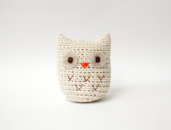 Unbleached Cotton Crochet Amigurumi Owl - Beige, Cream, Off White Owl Stuffed Doll - MADE TO ORDER