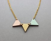 Wood Bunting Necklace (Peach - Mint - Gold) - Modern Handmade Jewellery