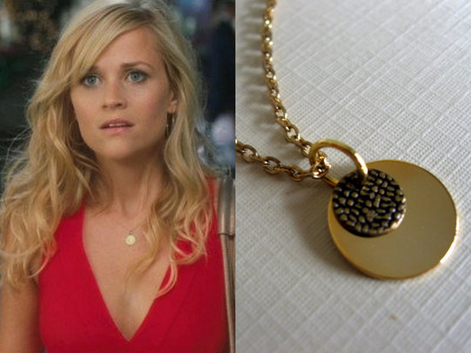 Gold Coin Necklace, Celebrity Inspired Necklace, Reese Witherspoon