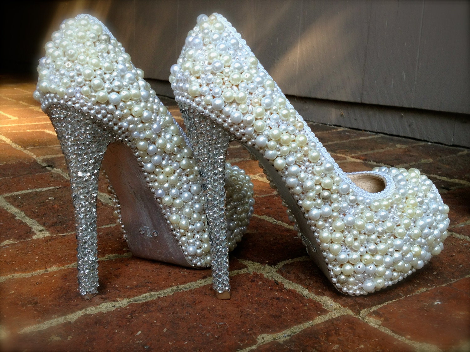Pearl, Rhinestone, Glitter Wedding Heels (Custom Made)