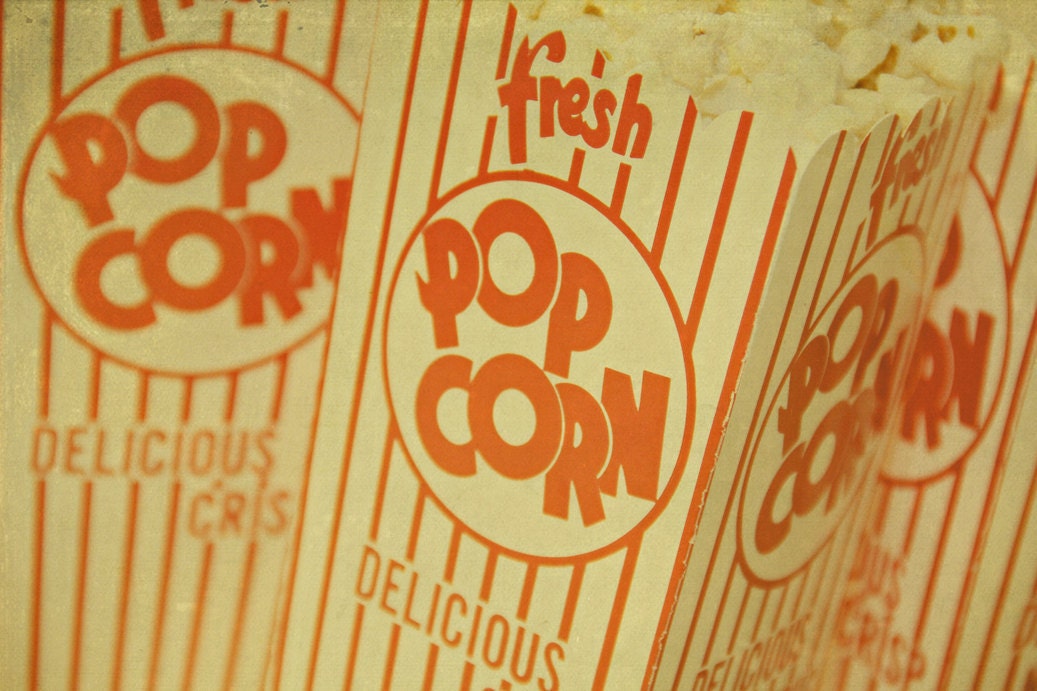 popcorn photograph, circus, theater art, boardwalk, vintage, red, white, butter - Fresh Popcorn, 8x12 photo