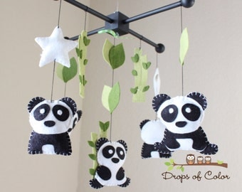 Baby Mobile - Baby Crib Mobile - Nursery Family Pandas Mobile - Panda Mobile - Bamboo Trees Mobile (You can pick your colors)