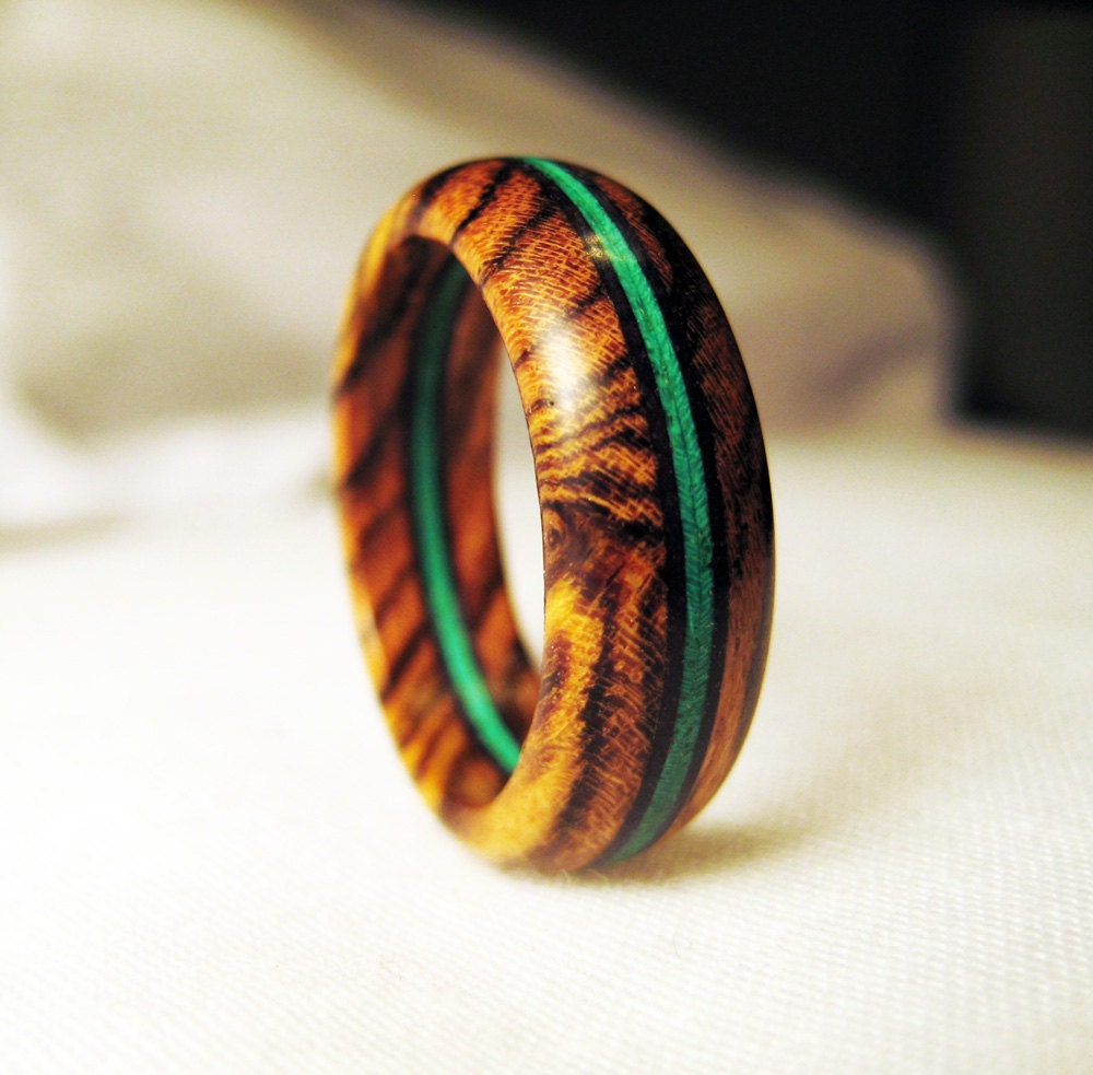 Bocote Wood Ring With Bright Green Veneer