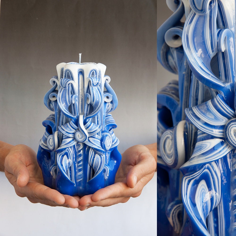 Carved candle - Blue candle
