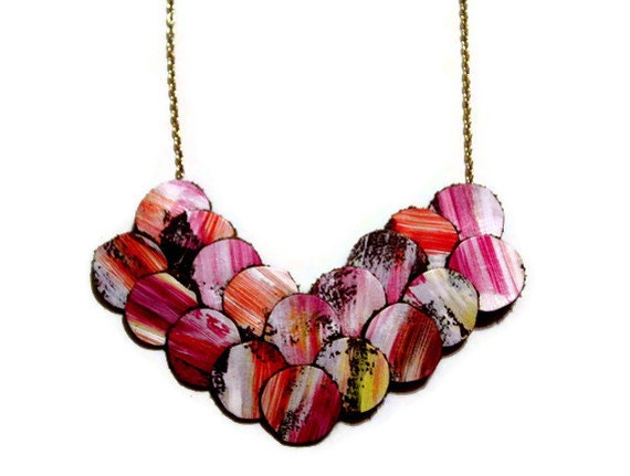 Coral Circle Chevron Leather Statement Necklace