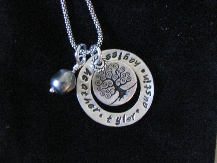 Tree of Life Hand stamped Necklace with 20" popcorn chain as pictured.... With or without Pearl