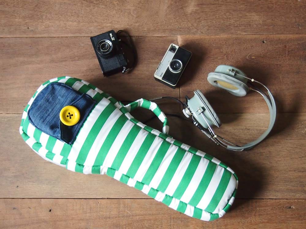 Green Tea Bag - Green and White Stripe Ukulele Bag (Soprano Size) Custom made