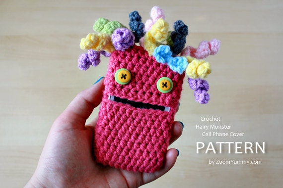 Crochet Pattern Hairy Monster Cell Phone Cover