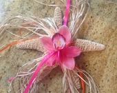 Beach Destination Wedding Starfish Ring Bearer Pillow Alternative with Orchid & Raffia Details - Pick Your Custom Color(s)