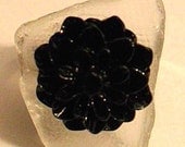 Faux Sea Glass and Black Resin Flower Ring