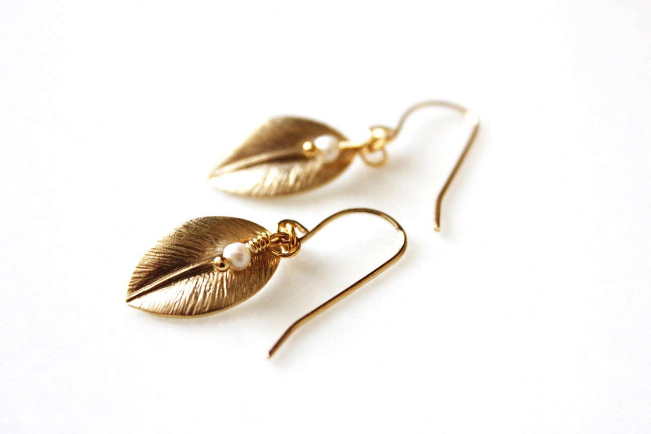 Gold & Pearl Leaf Earrings