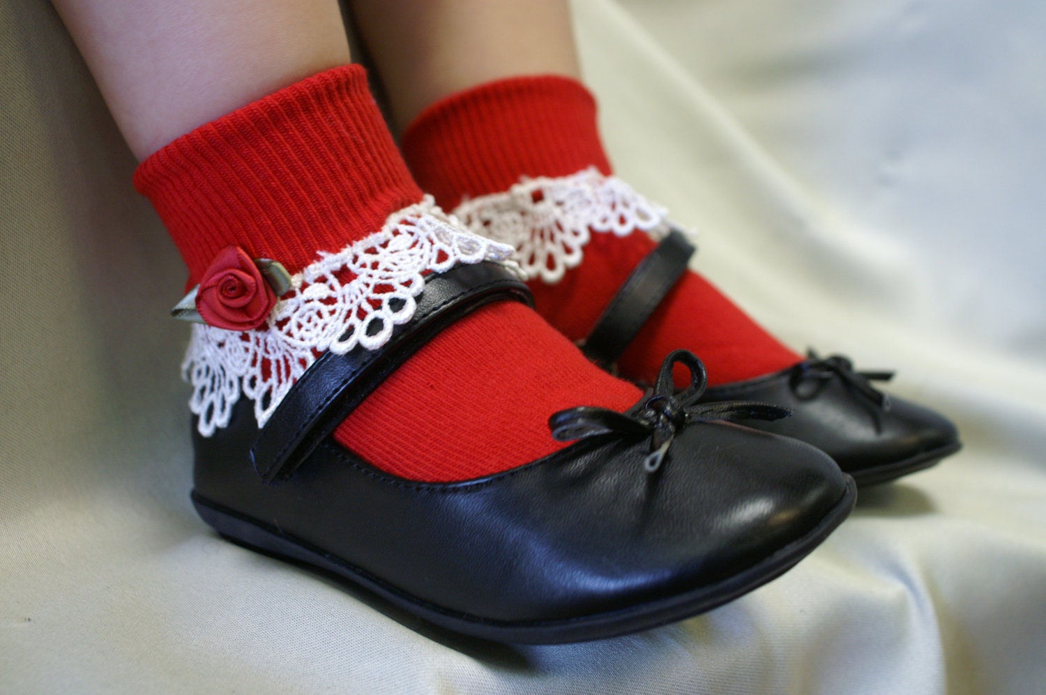 Girls lace socks venise lace trim w satin rosette flower girl socks Catherine Cole Studio toddler socks little girls socks for  Holidays