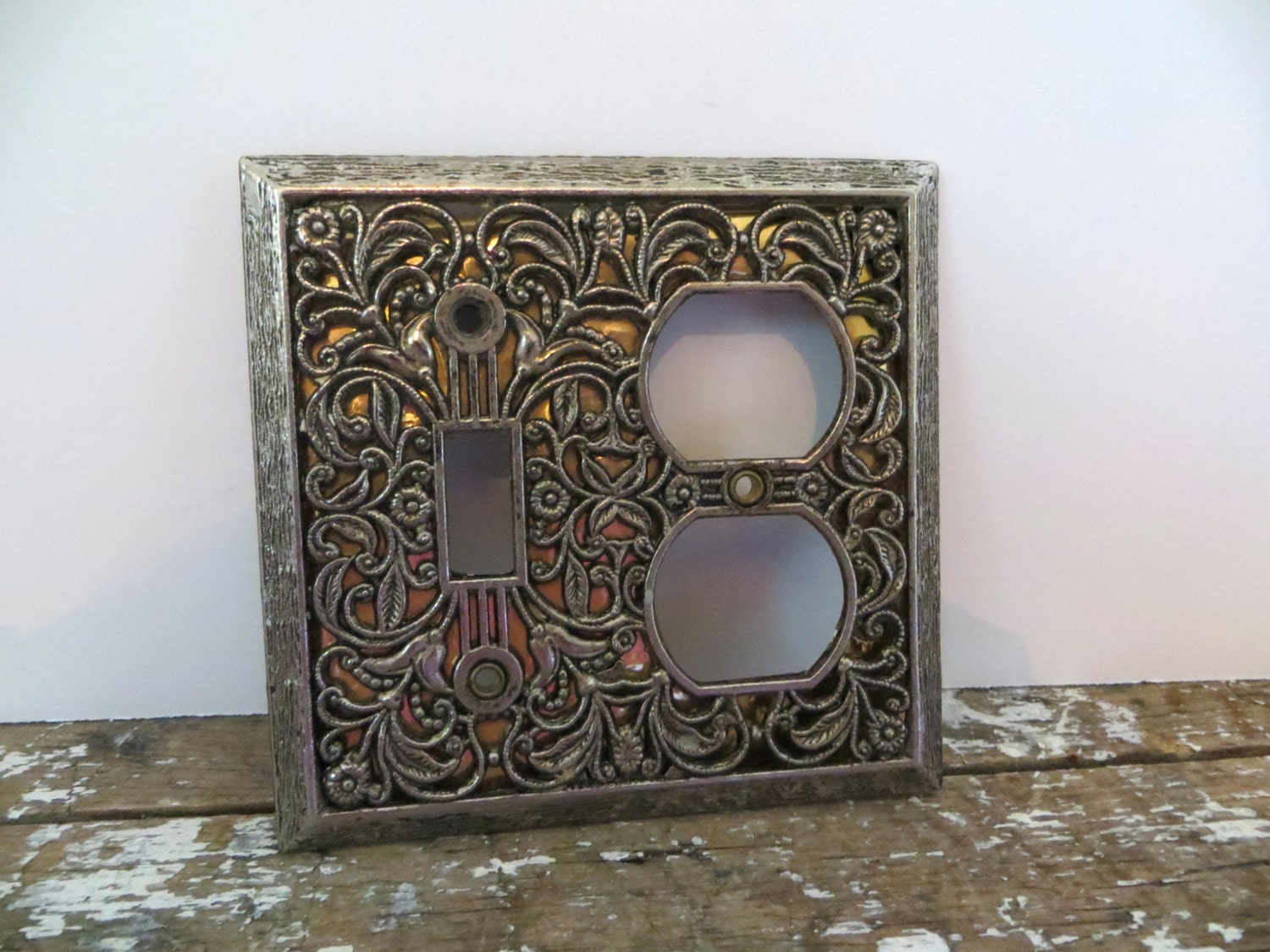 Vintage Outlet Cover Switch Plate Cover Filigree Gold Cover Electrical Cover