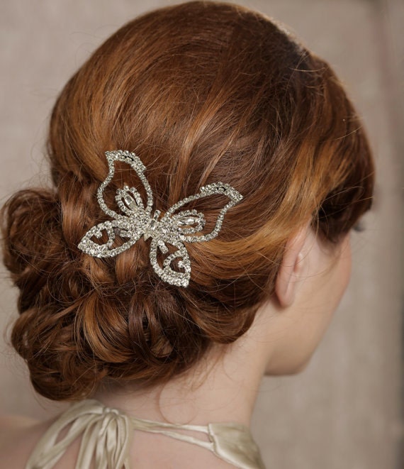 Butterfly Headpiece, Crystal Butterfly Hair Comb, Rhinestone Bridal Haircomb, Wedding Hair Accessories