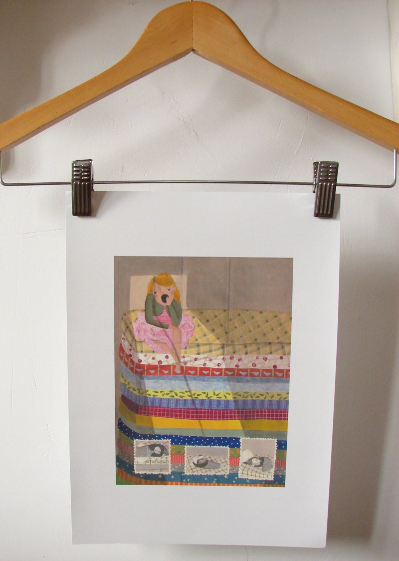 Children book illustration - digital print - The princess and the pea.