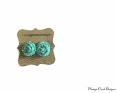deep sea green mini rosette earrings, deep sea green flower studs, summer fashion earrings, bridesmaid gifts, fabric flower earrings