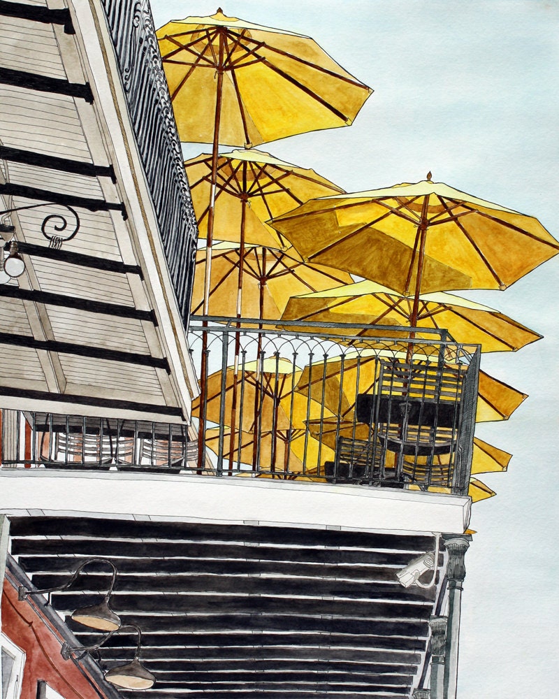 French Quarter Art Print - Ten Umbrellas, New Orleans 7 -  Street Scene 8 x 10, matted