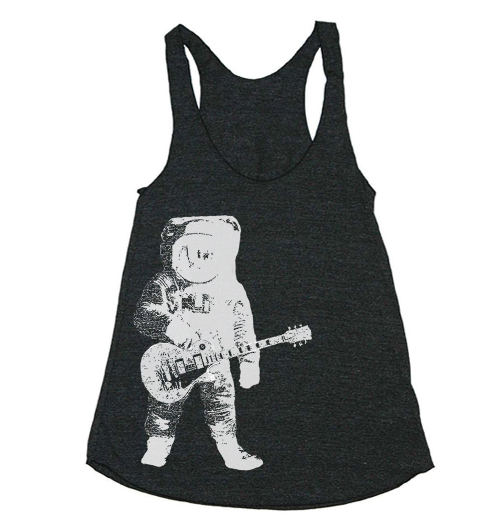 Womens Astronaut Guitar Outer Space Tri-Blend Racerback Tank - American Apparel tanktop shirt - XS, S, M, and L (9 Color Options)