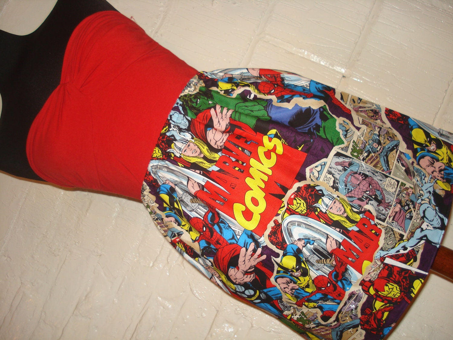 Breakout Design Marvel Logo Ladies Mini Skirt with Comic Strip Pages Print - Thor, Iron Man, Wolverine, Hulk, Spiderman, Silver Surfer