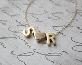 Rose gold and gold love necklace - initial heart necklace
