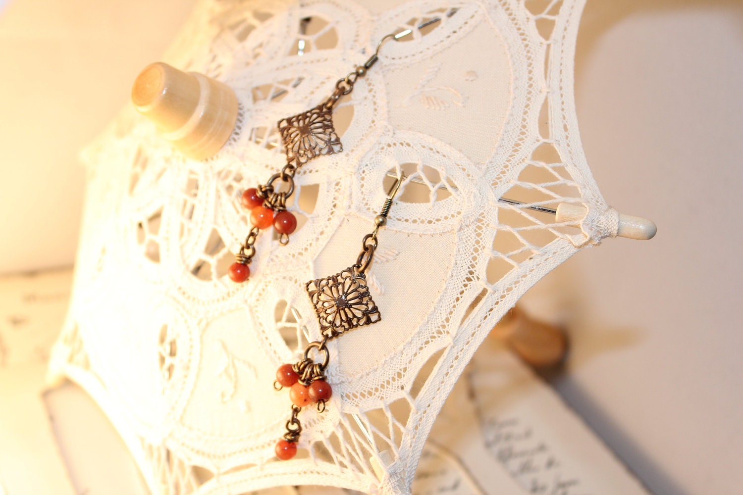 Vintage Antique Inspired Filigree and Natural Aventurine Earrings