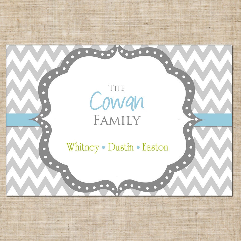 Personalized Family Name Stationery Chevron Stripe Note Card, Printable, Customized Colors