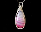 Pink Agate wire wrap pendant, Hand crafted elegant jewelry by RoyalRocks on Etsy