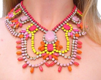 One of a Kind Hand painted Vintage Rhinestone Necklace - Lilac smoke (Example)
