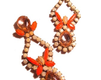 Statement One of a Kind Bridal (or not) Pastel/Nude Handpainted Vintage Rhinestone Earrings -  Tangerine Bliss (Ready to Ship)
