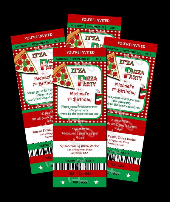 Printable - Pizza Party - Ticket Invitations Custom Birthday - School Functions - Personalized Il_570xn